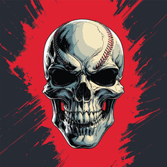 skull and baseball vector art illustration