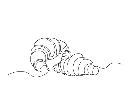 Croissant bread for desset outline drawing illustration. one continuous line drawing of croissant.