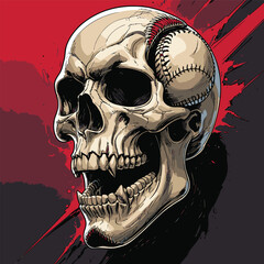 skull and baseball vector art illustration