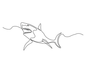 Fototapeta premium Shark in the ocean outline drawing illustration. one continuous line drawing of shark.