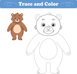 Handwriting Practice. Tracing lines and coloring bear for children. Vector Illustration
