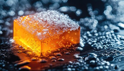 Orange block, frosted, on circuit board