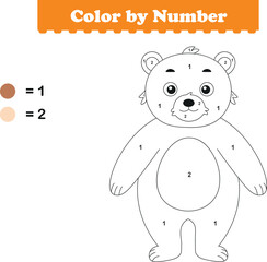 Color by numbers. Coloring page for kids. Coloring with cute bear. Vector illustration