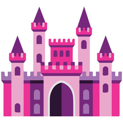 cartoon pink castle fairy tale building isolated vector illustration