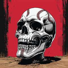 skull and baseball vector art illustration