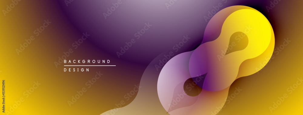 Poster Abstract fluid shapes blend vibrant colors. Gradient transitions create dynamic visual effect. Modern design element for backgrounds.