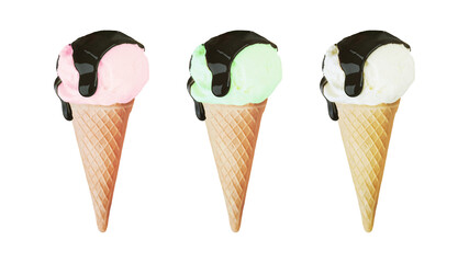 Pastel Ice Cream with Chocolate Sauce