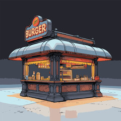 small burger stall illustration vector art