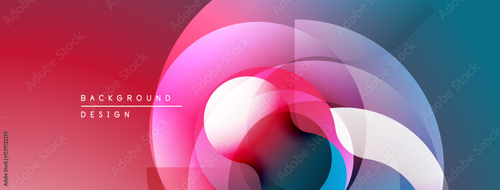 Poster Abstract colorful layers create dynamic composition. Gradient shades blend, forming modern visual effect. Minimalist design.