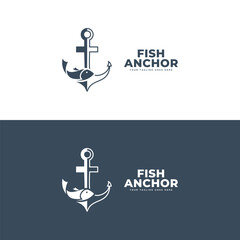 Anchor and fish logo vector icon illustration