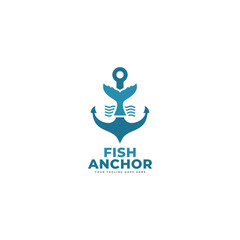 Anchor and fish logo vector icon illustration