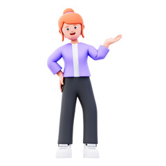 female character shows something 3d illustration