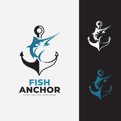 Anchor and fish logo vector icon illustration