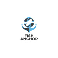 Anchor and fish logo vector icon illustration