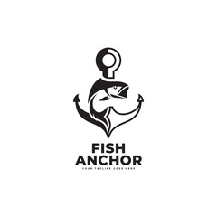 Anchor and fish logo vector icon illustration
