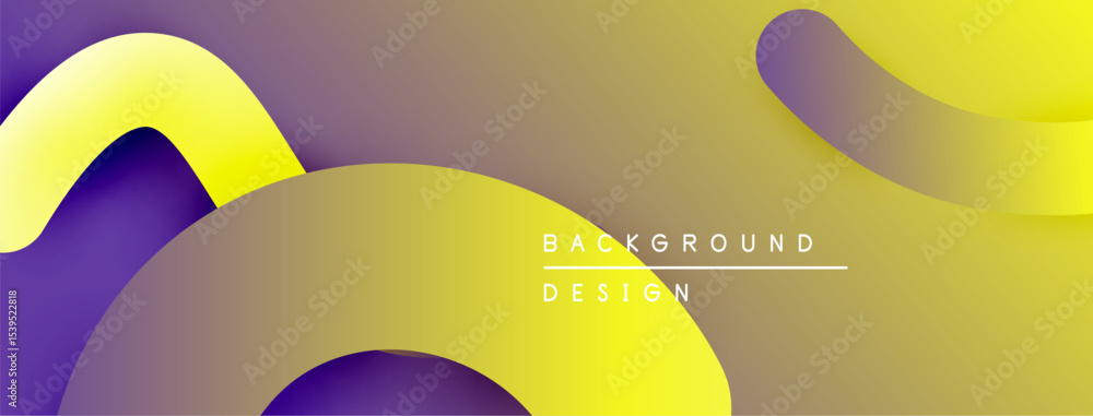 Poster Abstract fluid shapes, yellow purple gradients. Modern design, smooth curves, dynamic composition. Background texture, visual elements.