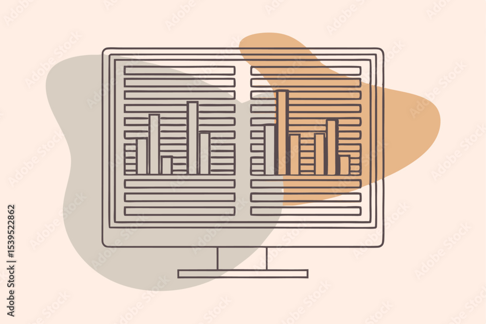 Poster minimalist illustration of data analytics and digital marketing representation on a computer screen
