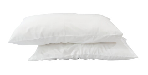 Two white pillows after use in stack isolated with clipping path in png file format