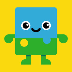 Happy blue and green square cartoon character
