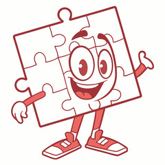 Happy puzzle piece cartoon character illustration