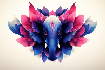 Ganesha Artwork Tattoo Designs: A digital artwork of Ganesha, the Hindu god of wisdom, success, and good fortune, surrounded by vibrant, stylized petals. The artwork exudes a sense of spirituality.