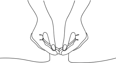 Hands Clasping in Unity: A delicate line drawing of two hands clasped together, symbolizing connection, support, and togetherness, evoking a sense of peace and understanding.
