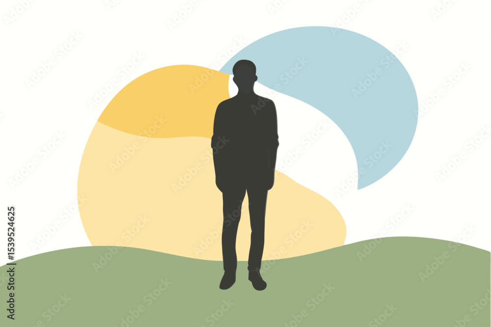 Poster silhouette of a person standing with abstract background and soft colors
