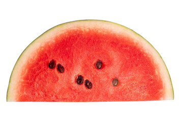 Front view of fresh red watermelon fruit in slice or quarter isolated with clipping path in png...