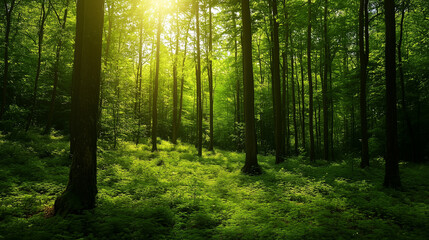 Fototapeta premium Green forest environment. Beautiful Forest