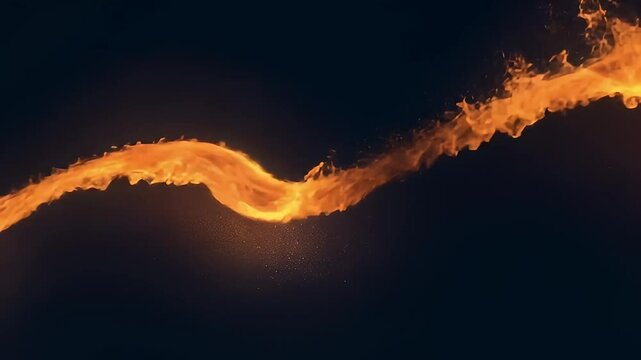 Abstract Orange Fire Wave Flowing Against Dark Background Creating Dynamic Energy and Motion Effects