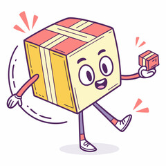 Happy cartoon package character delivering a gift