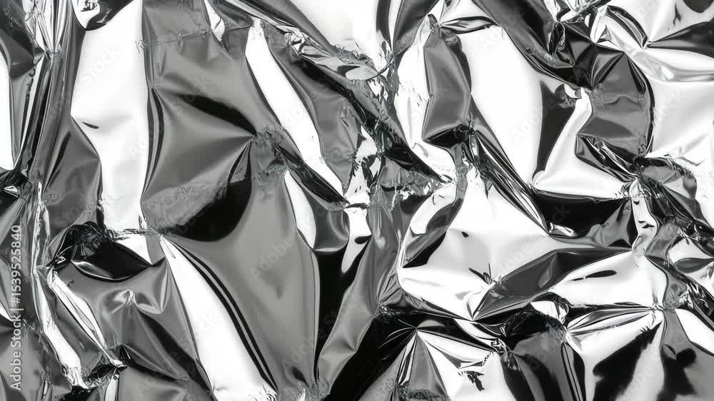Poster close-up shot of crumpled silver foil creating abstract patterns. the reflective surface adds a dyna
