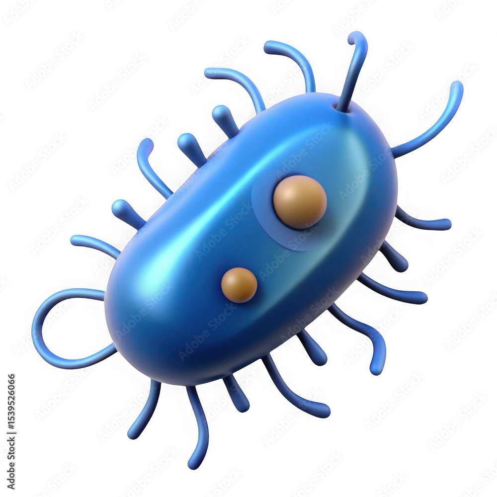 Poster cartoon 3d render of a bacterium isolated on transparent background