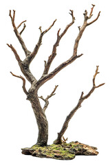 Fototapeta premium Bare tree with twisted branches and textured trunk. Png, Transparent background.