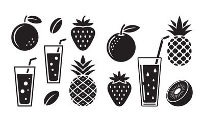  Fruits Juice black vector set silhouette on white background