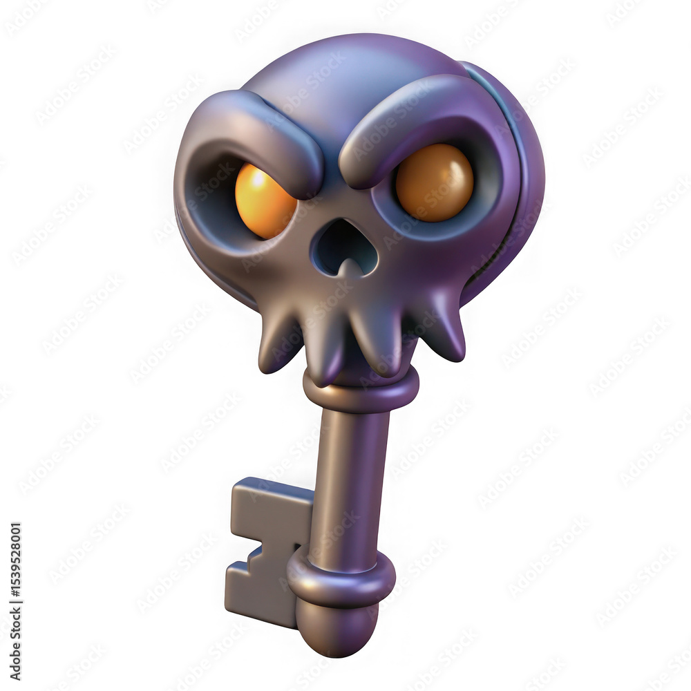 Poster 3d render of a skull key isolated on transparent background