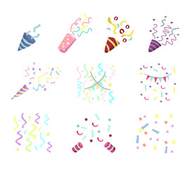 A vibrant set of colorful confetti decorations, perfect for birthday parties, festive celebrations, invitations, and joyful event designs.
