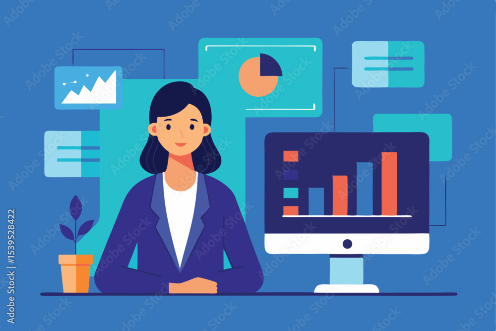 Aufkleber digital marketing professional analyzes data on a computer screen with charts and graphs