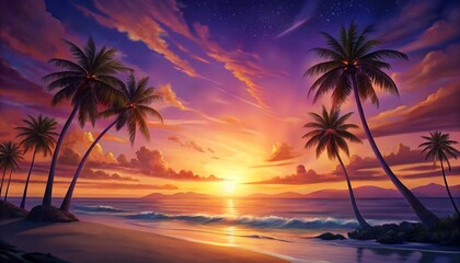 Fototapeta premium palm trees at sunset