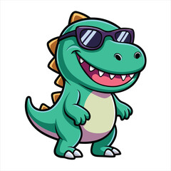 Cool Cartoon Tyrannosaurus Rex with Sunglasses and Happy Smile Illustration