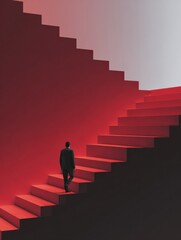 Visual Representation of a Staircase Leading to Business Success With a Person Ascending in a Modern Design