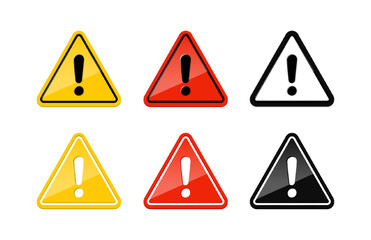 3d realistic vector icon set. Warning signs isolated on white background in yellow, red, black.