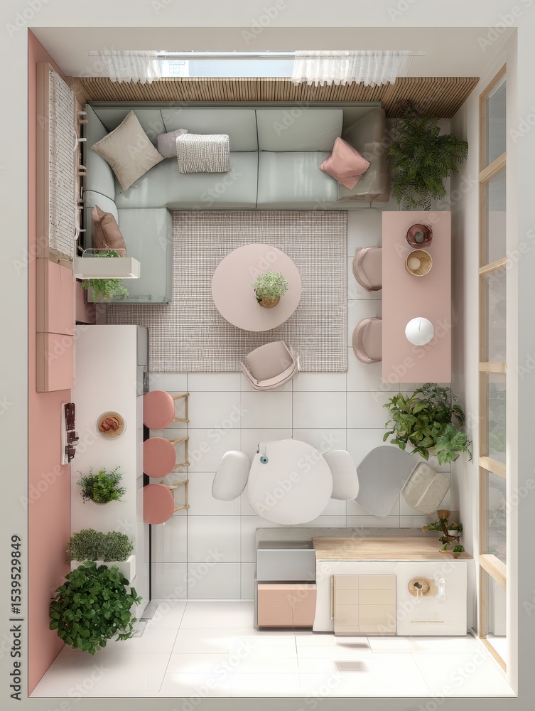 Aufkleber charming pastel home layout showcasing a safe space design focused on personal boundaries and comfor