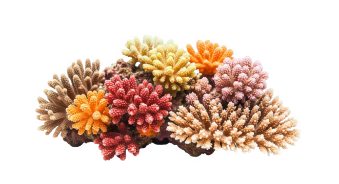 A vibrant cluster of colorful coral polyps creates a captivating underwater seascape artwork.