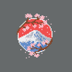 Fototapeta premium Mount Fuji, pixel art illustration