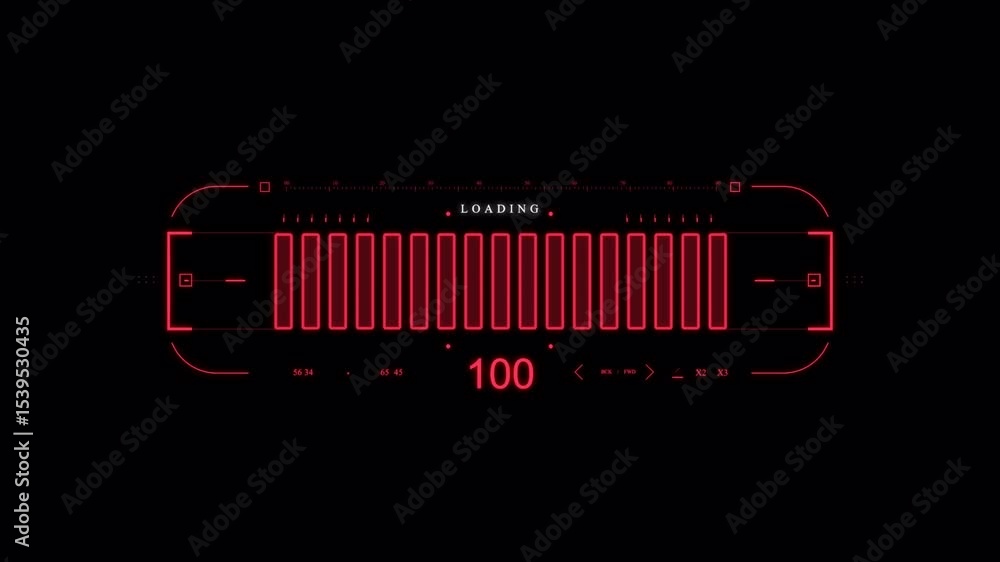 Aufkleber futuristic loading bar animation with red neon glow on black background