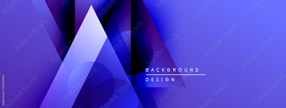 Poster abstract geometric shapes, blue gradients, modern design. overlapping layers create depth, visual in