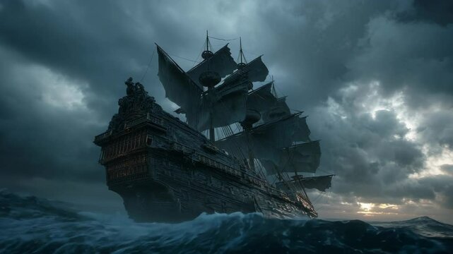 A Majestic Vessel Through A Stormy Sea