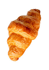 Side view of single brown or golden croissant isolated with clipping path in png file format
