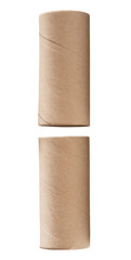 Top view set of tissue paper cores or toilet paper tubes after used out in toilet or restroom isolated on white background with clipping path